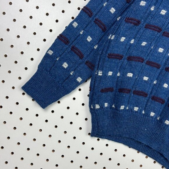 Reed St James Blue Knit Sweater Large Grandpa 90s USA Striped Pattern Chunky - Picture 3 of 6